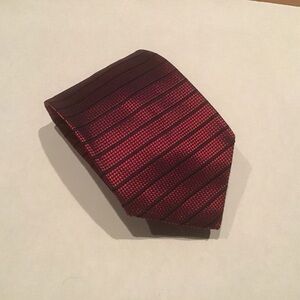 Brioni Neck Tie 100% Woven Silk Hand Made In Italy Red Black Striped 58” 4”